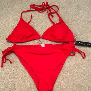 Bright Red Tie-Side Triangle Bikini